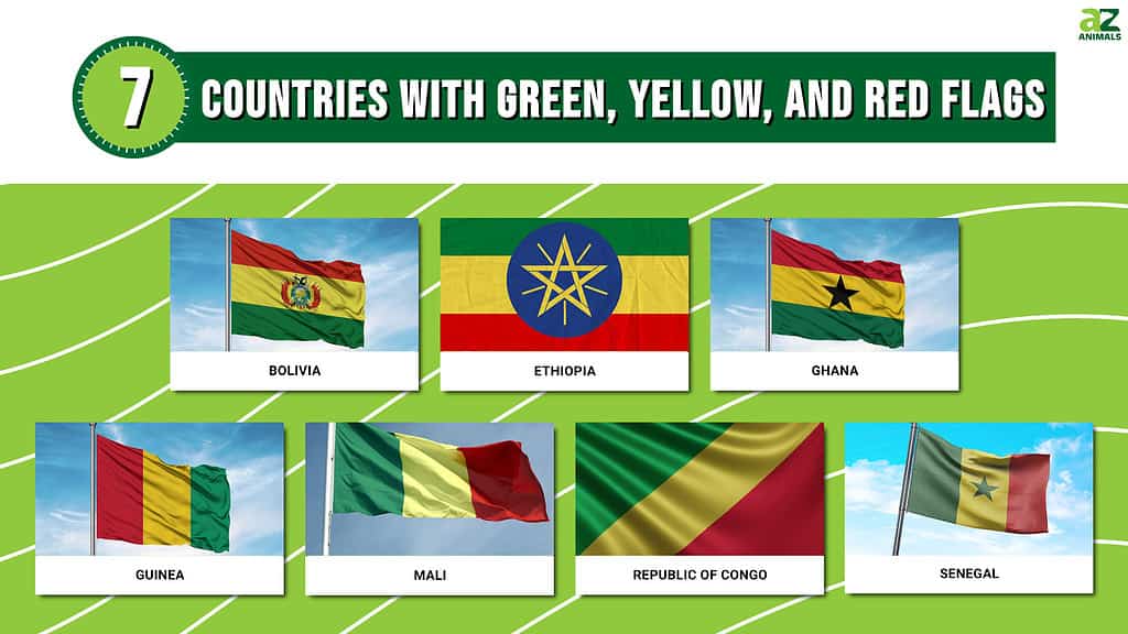 7 zemí se zelenou, žlutou a červenou vlajkou